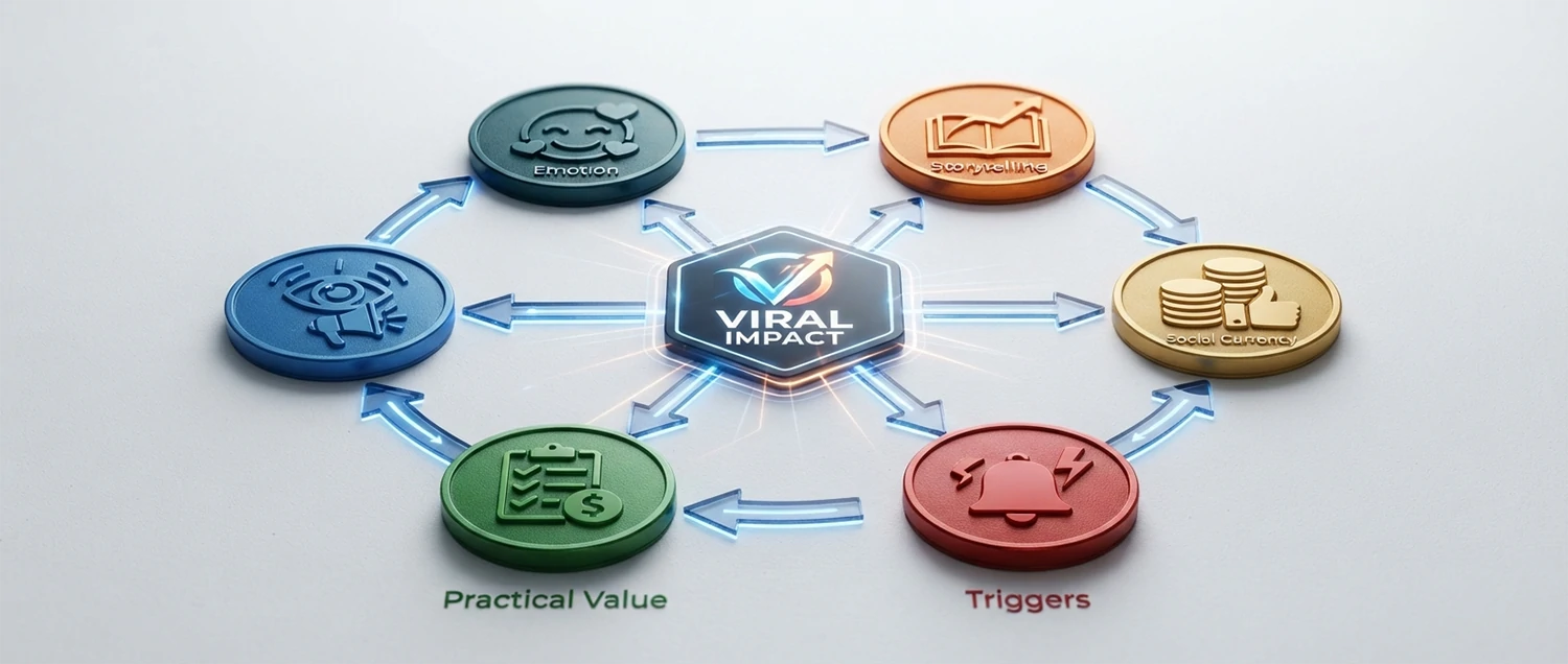 A viral marketing formula diagram showing the six key factors