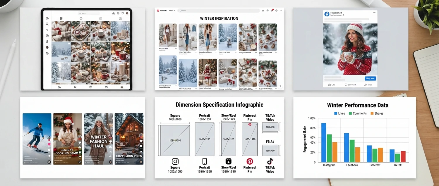 Instagram grid mockup showing cohesive winter product feed