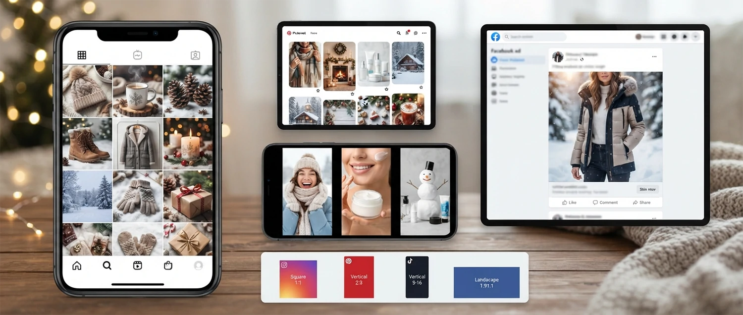 Instagram grid mockup with winter product images