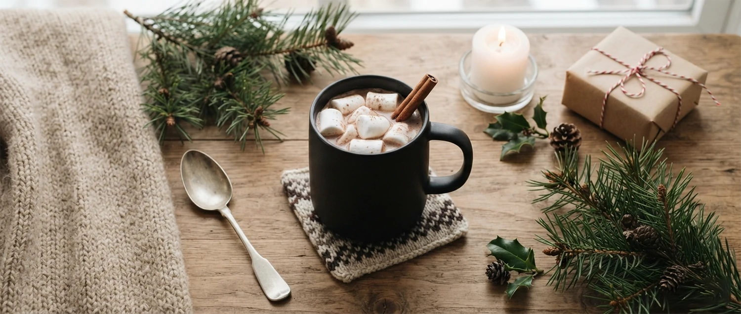 Styled winter product flat lay with props