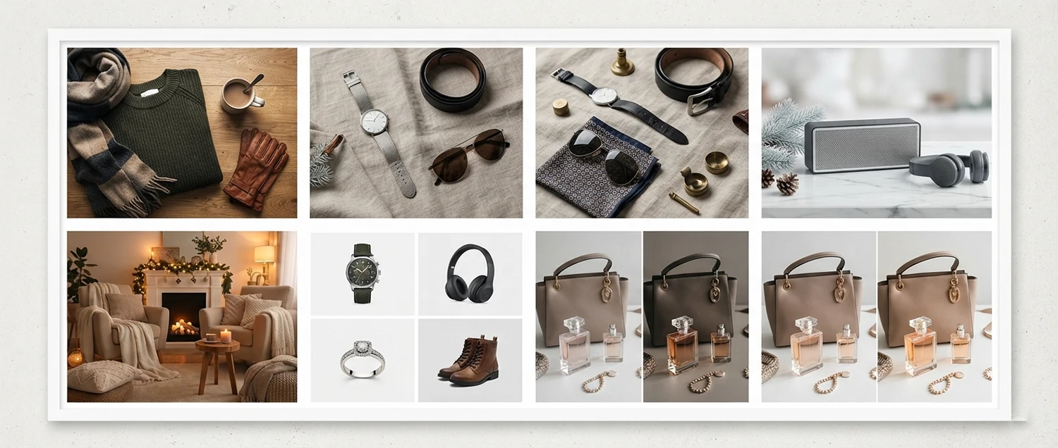 Winter clothing flat lay with texture detail close-ups