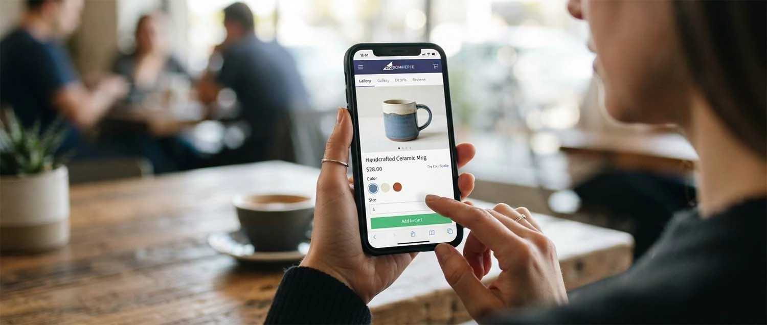 A BigCommerce store on a phone