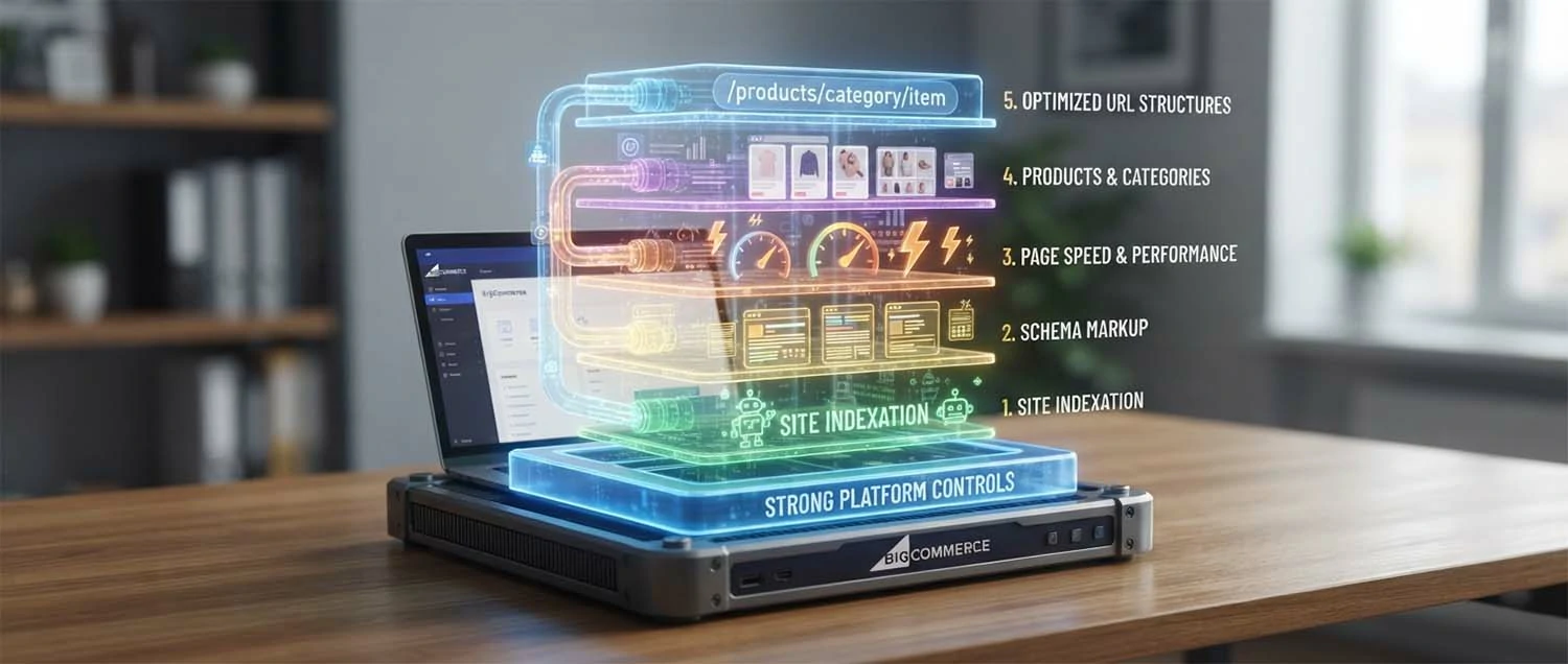 A BigCommerce store's SEO layers