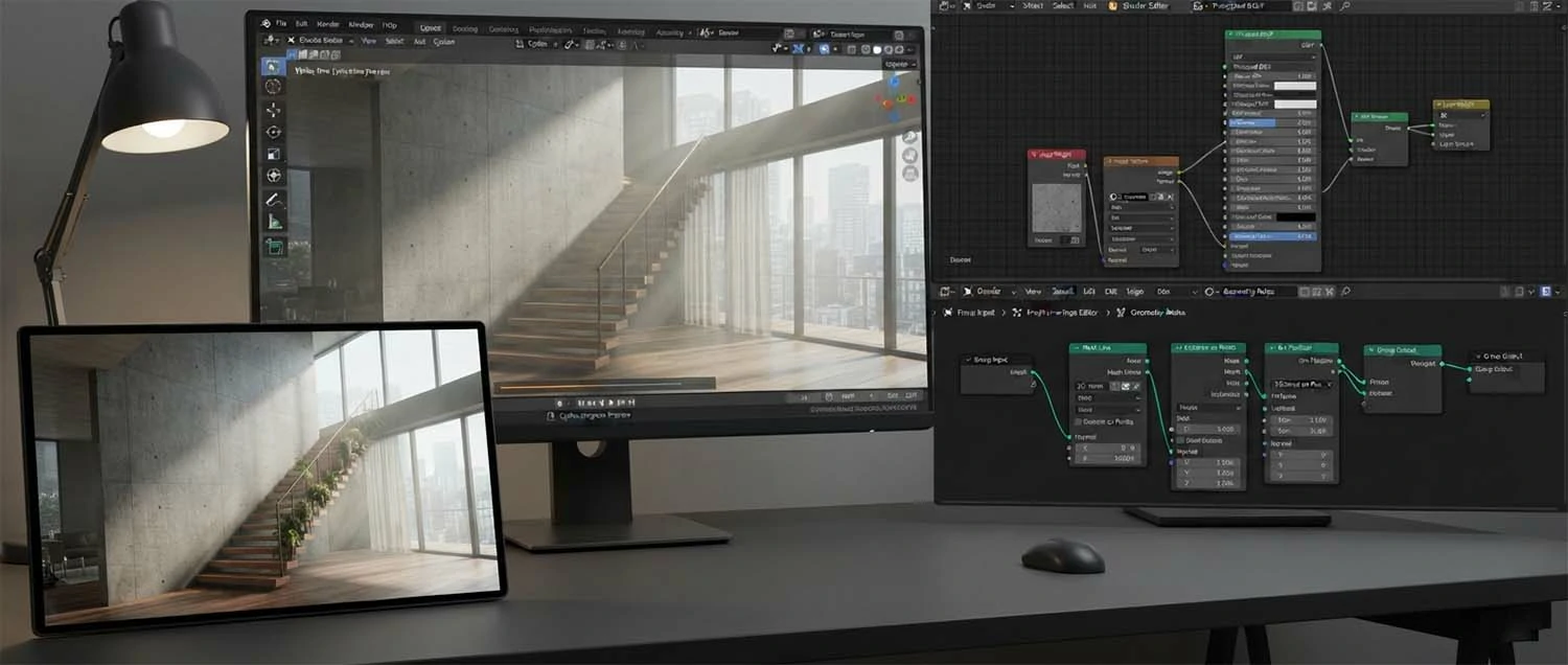 A Blender workspace showing Cycles render viewport