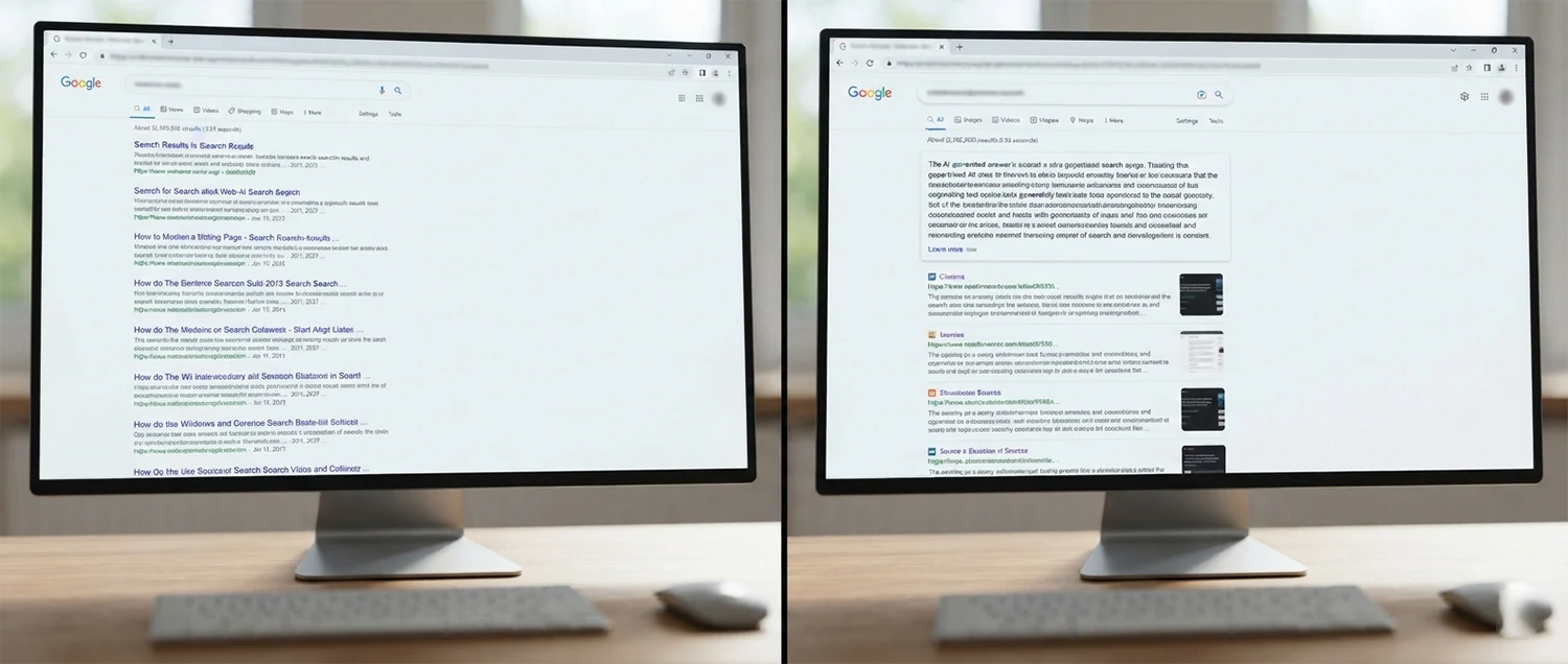 A before-and-after of a results page
