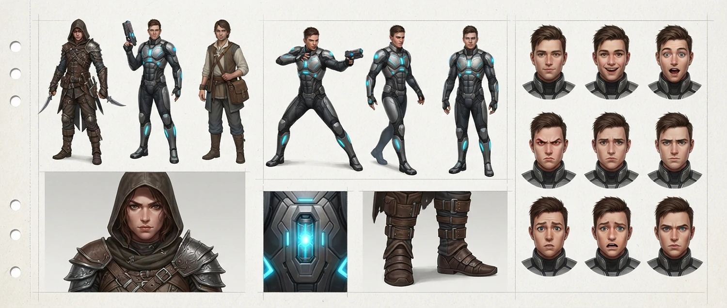 A character design showcase showing original character concept variations 2