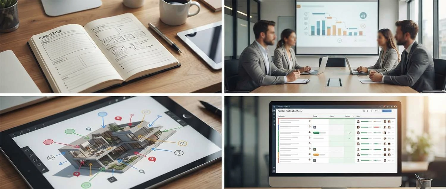 A collaboration workflow showing project brief template