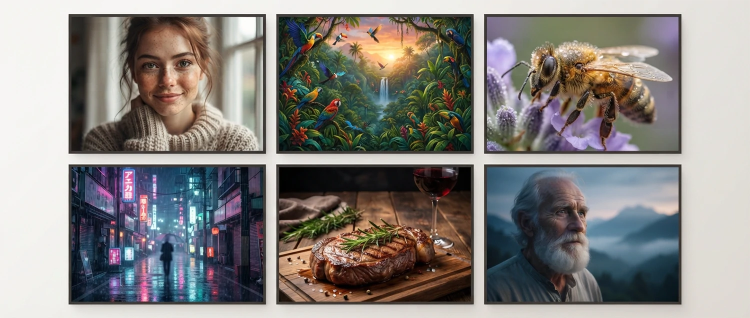 A collage showing multiple AI-generated photorealistic images side by side