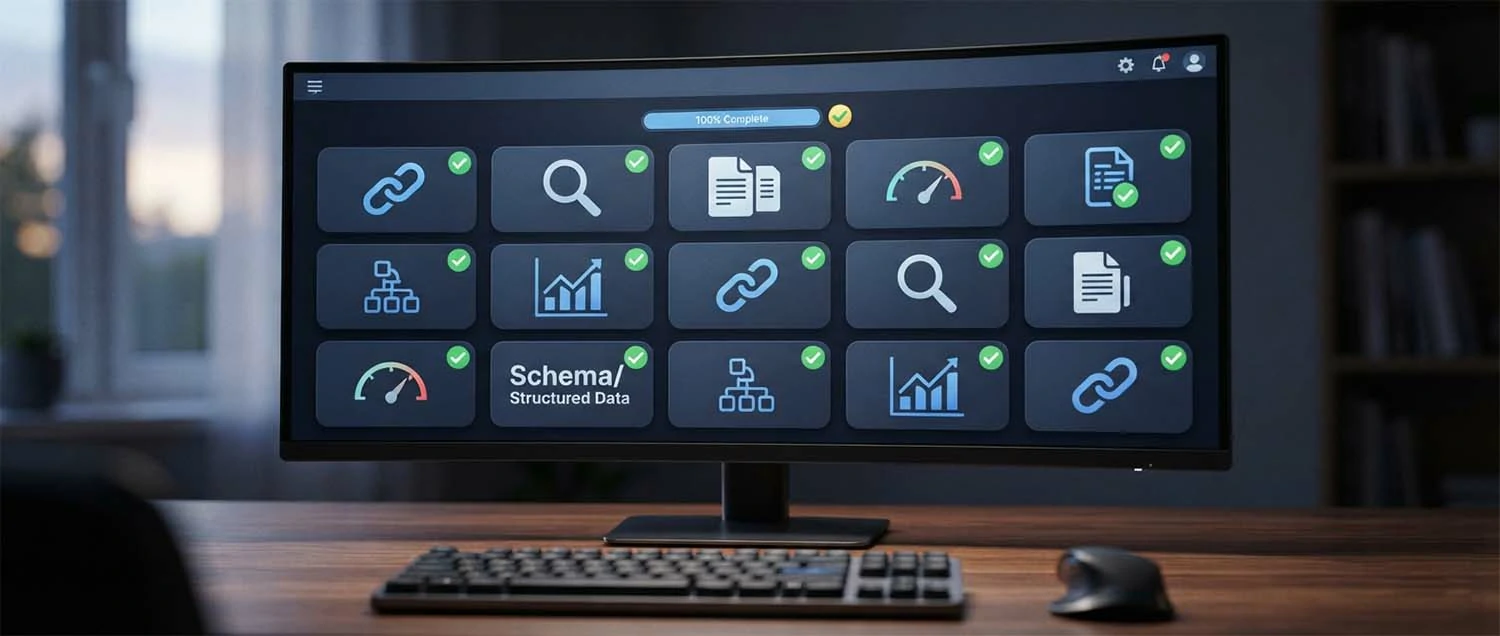 A fifteen-point checklist covering URLs