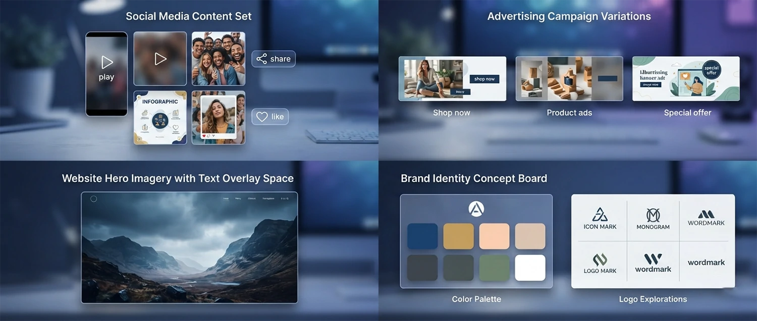 A marketing visual showcase showing social media content set