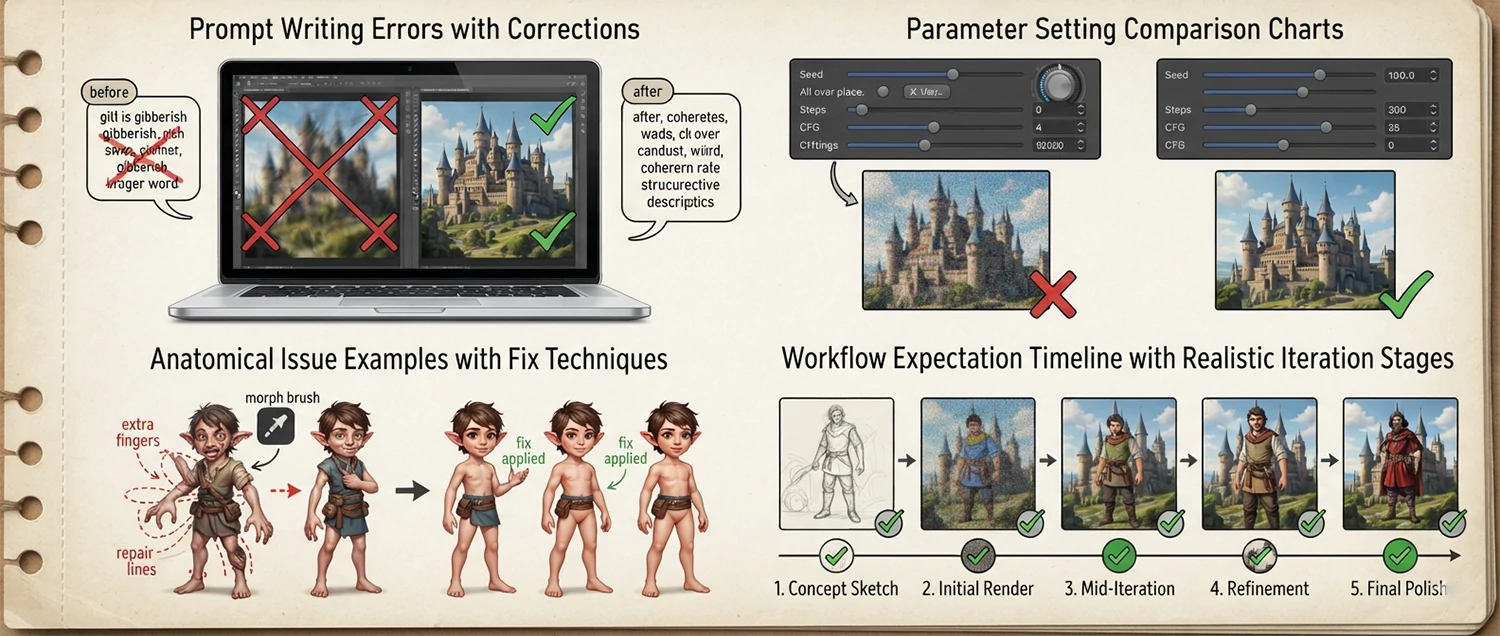 A mistakes infographic showing prompt writing errors with corrections