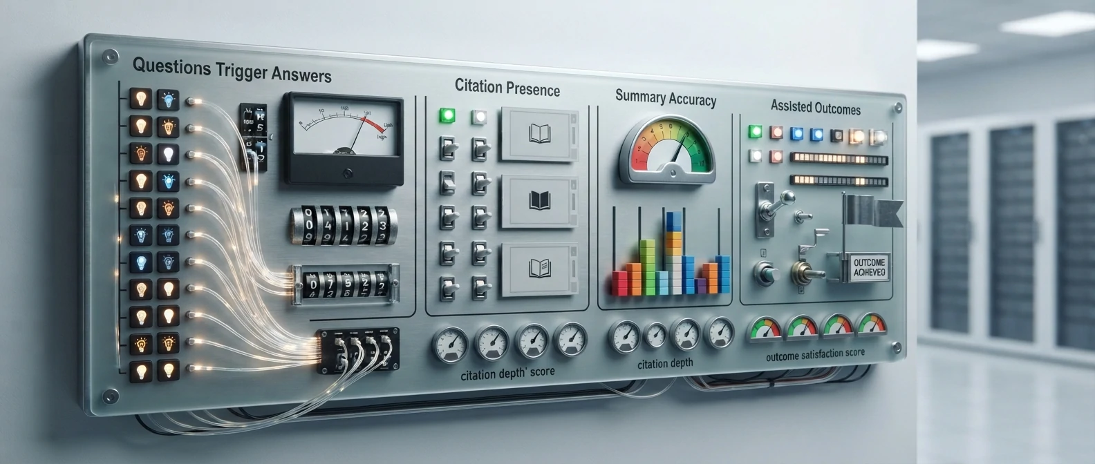 A monitoring board tracking which questions trigger answers