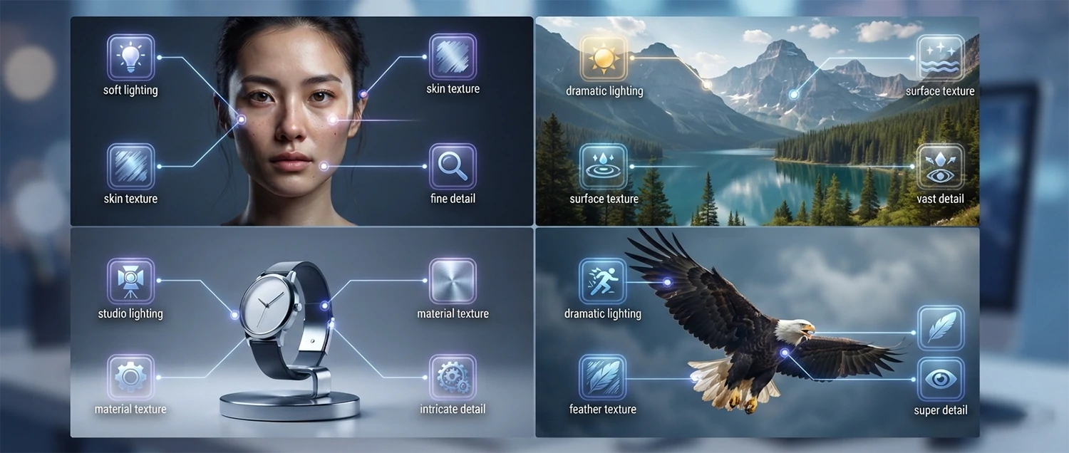 A photorealistic showcase comparing AI-generated portraits