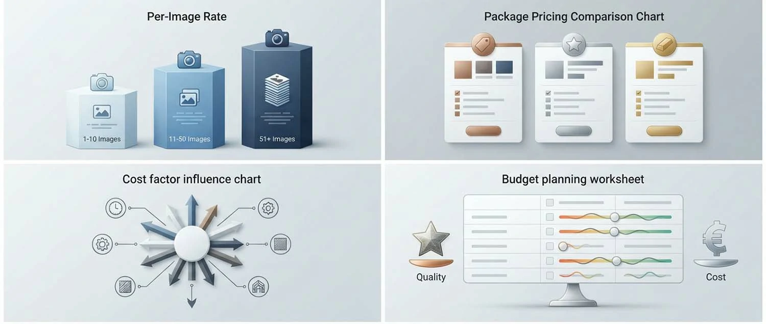 A pricing guide showing per-image rate tiers