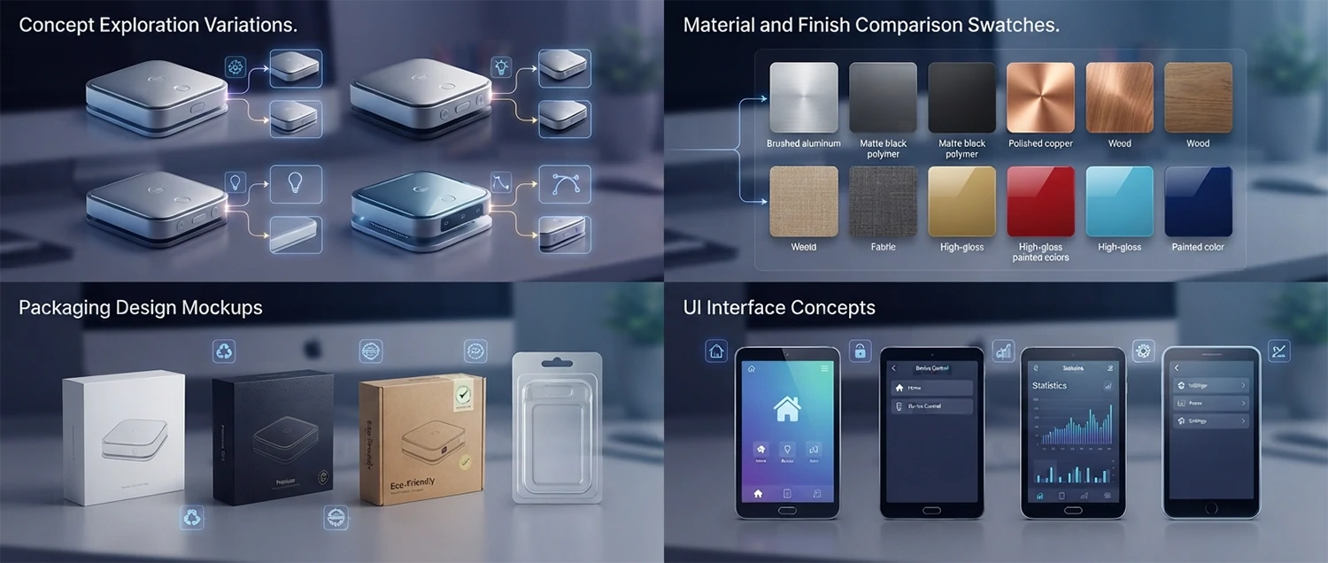 A product design visualization showing concept exploration variations