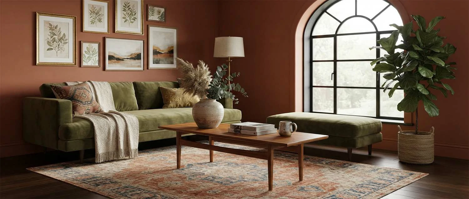 A specific interior description producing a matching visual