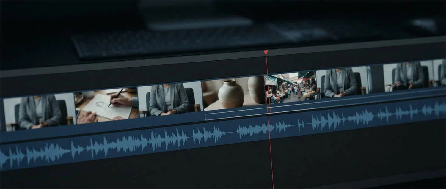 A timeline showing b-roll cutting in a beat before each relevant phrase
