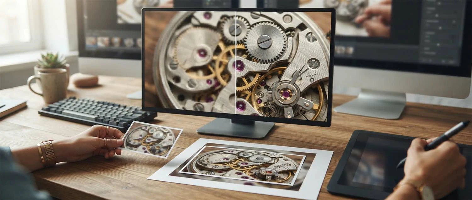 A web-sized image upscaled to print crisply on a poster