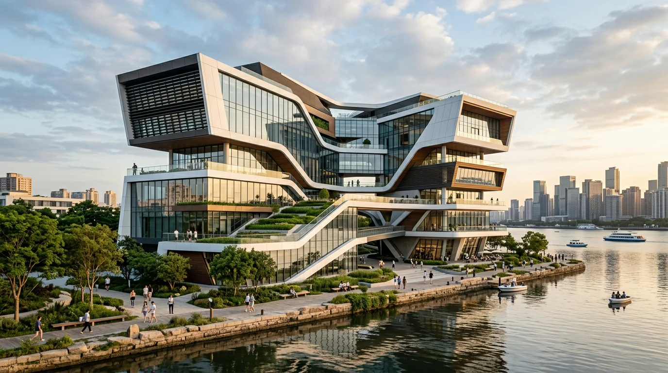 AI-generated architectural concept showing a modern building with clean lines and innovative forms