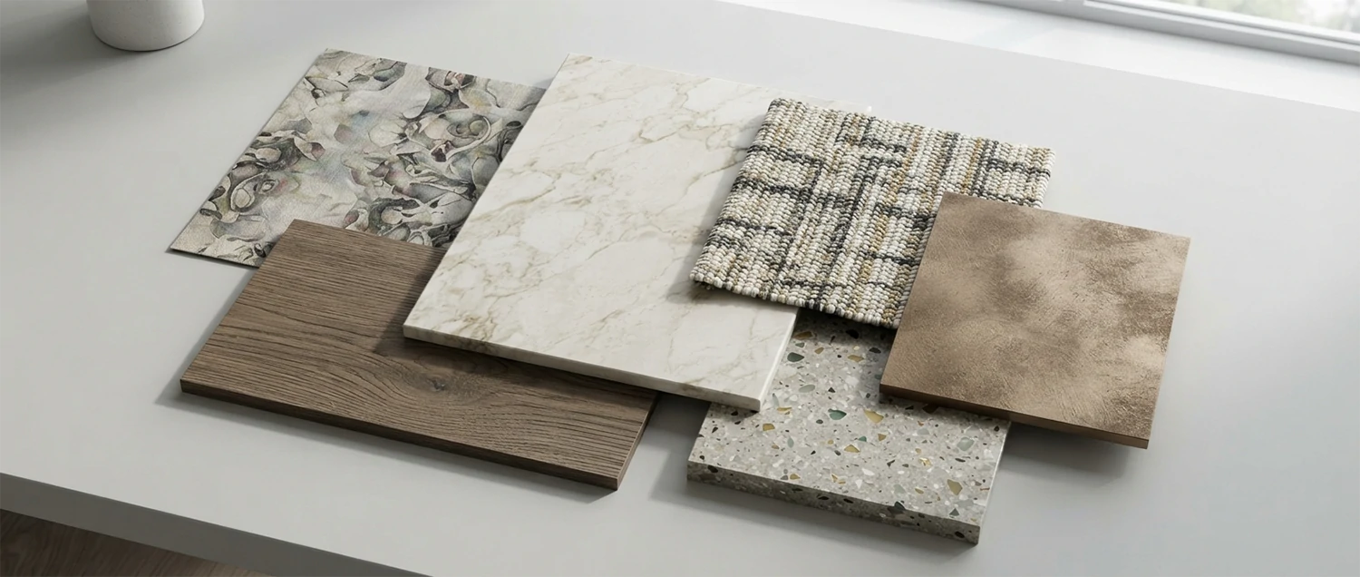 AI-generated material textures and patterns for interior surfaces