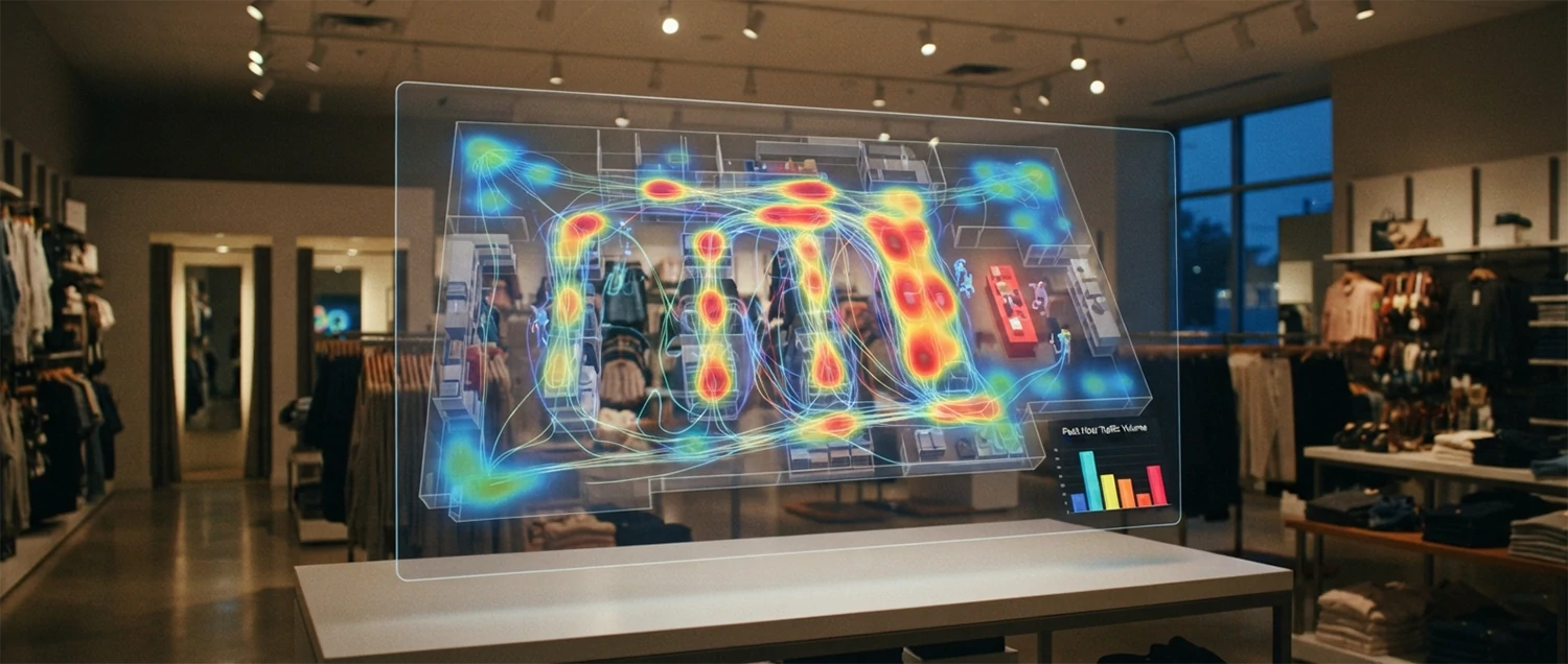AI-optimized retail store layout showing customer traffic patterns