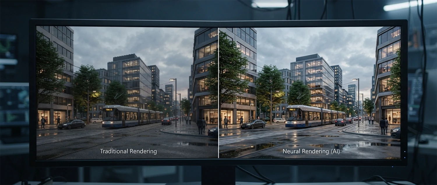 AI rendering comparison showing traditional vs neural rendering quality
