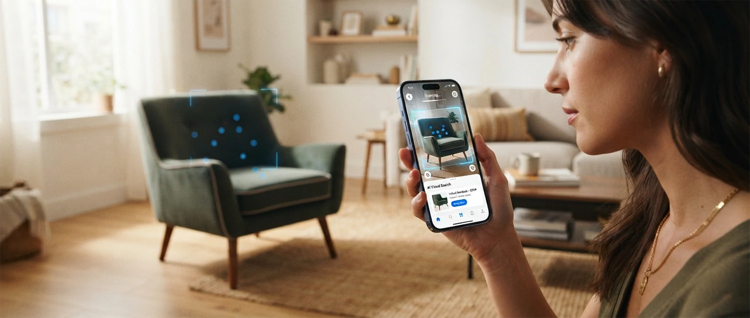 AI visual search identifying furniture from a photograph