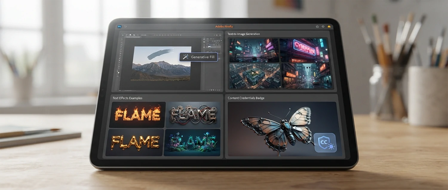 Adobe Firefly interface showing generative fill in Photoshop