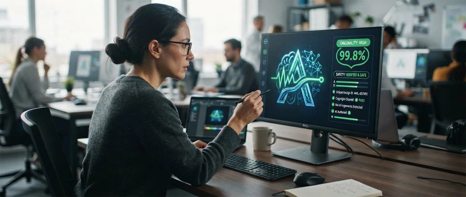 An AI logo reviewed and checked for originality before use