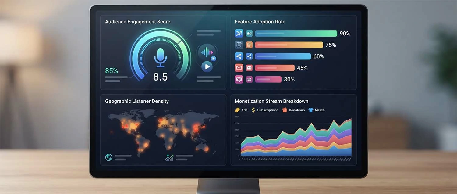 Analytics dashboard showing advanced podcast platform features