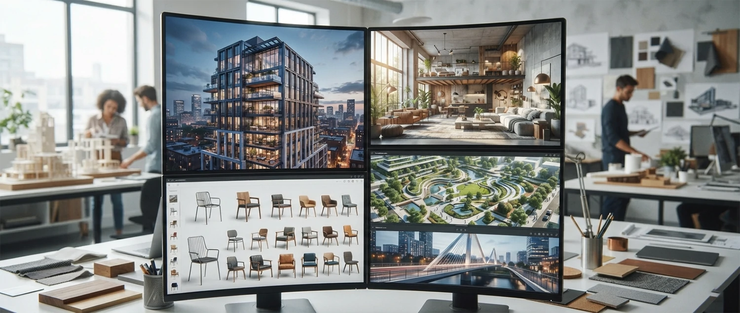 Architecture and design applications showing AI-generated interior concepts