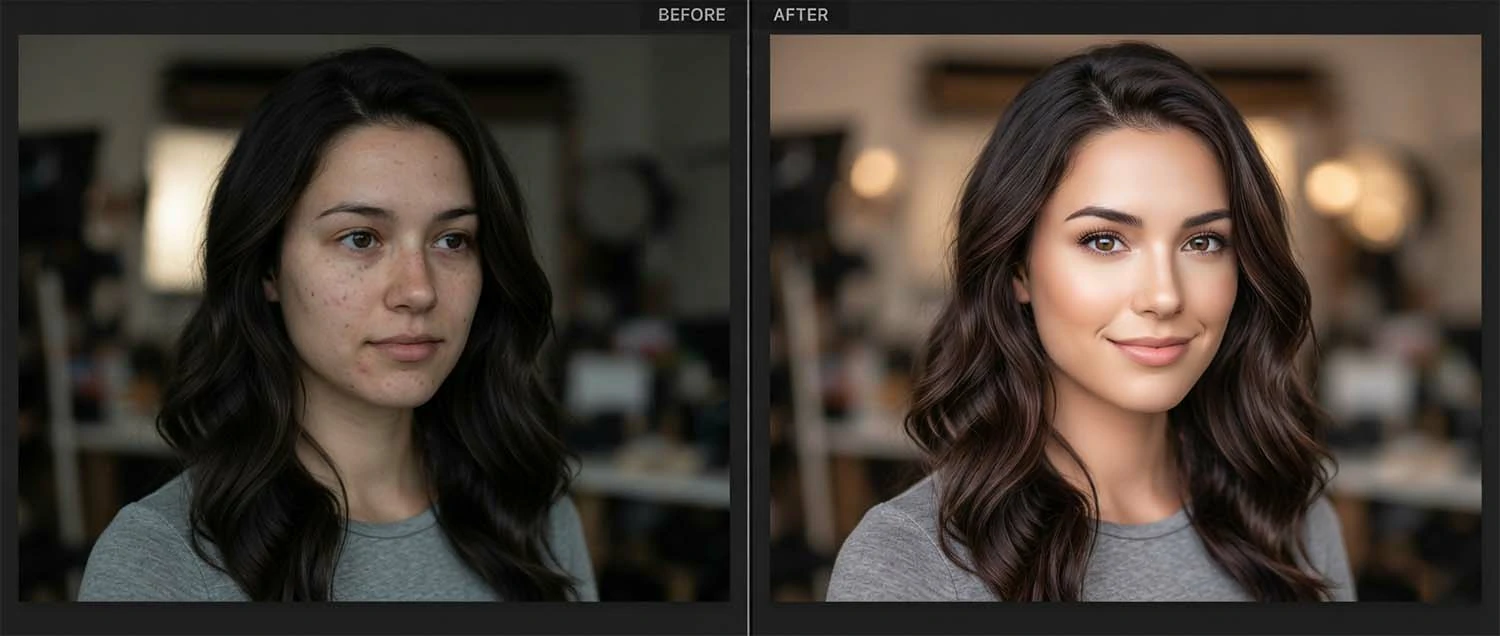 Before and after comparison of a photo showing professional editing