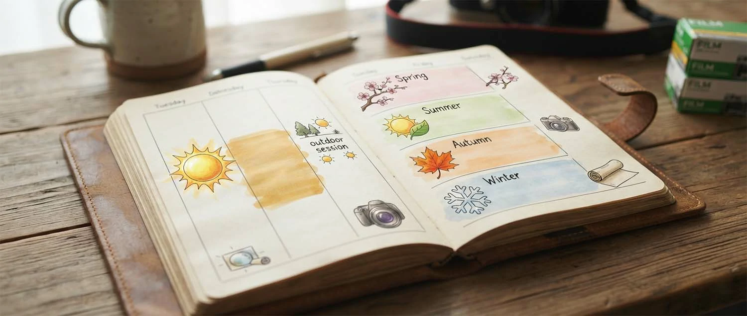 Calendar or planner showing ideal photo shoot scheduling times