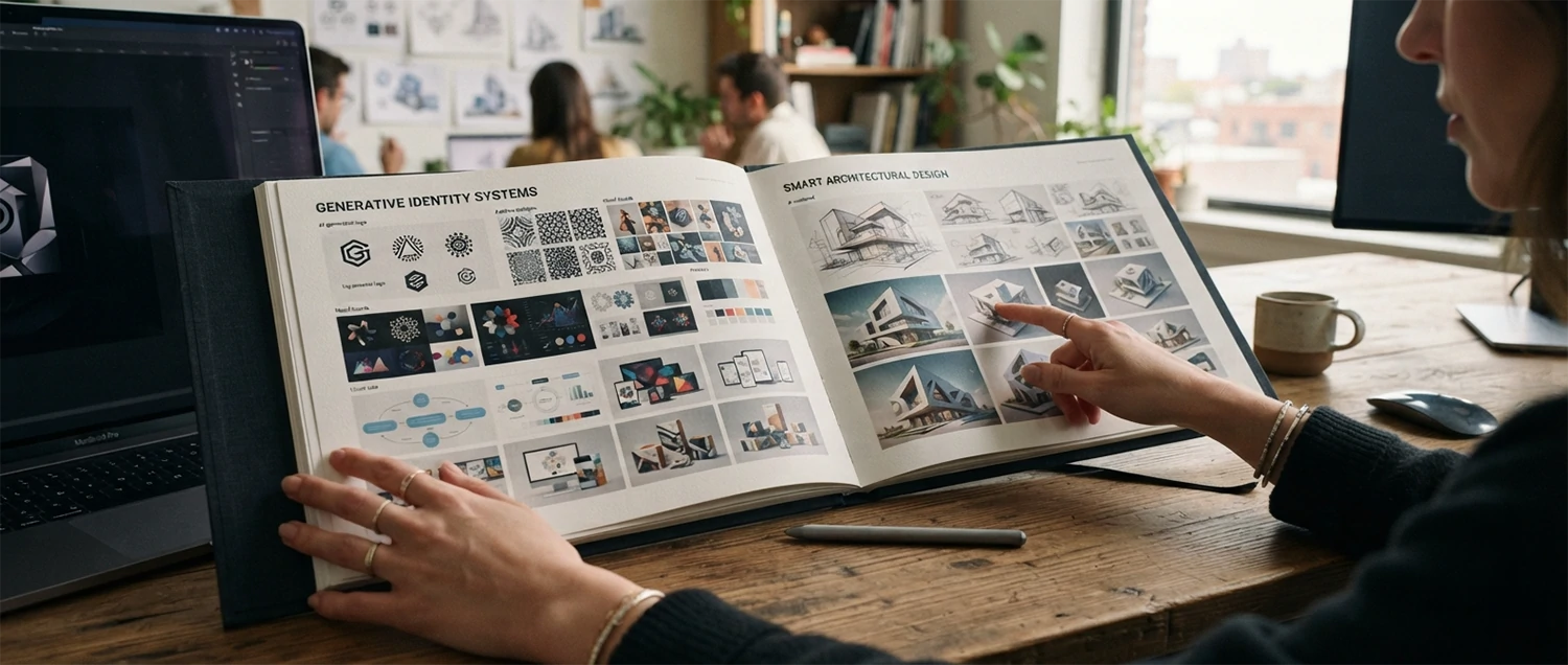 Design portfolio showing AI-enhanced project presentations