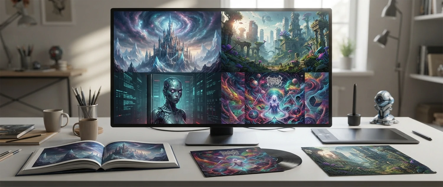 Entertainment examples showing AI-generated concept art