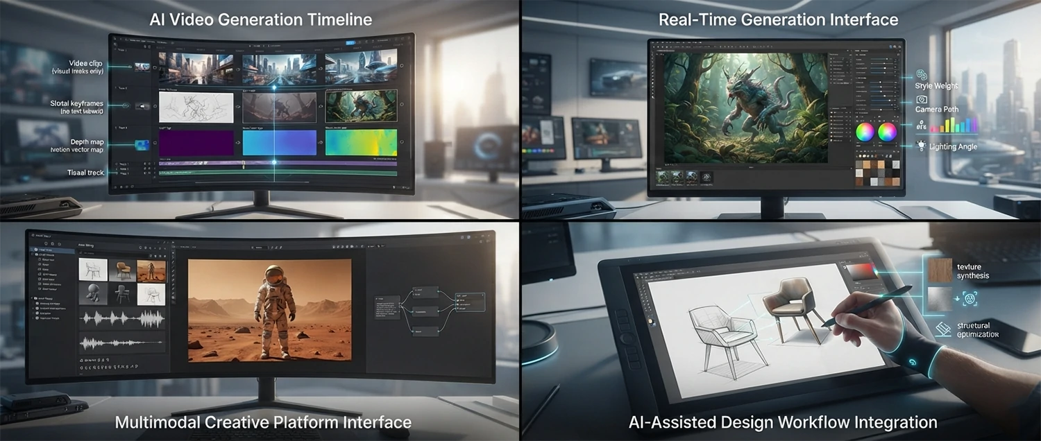 Future technology concept showing AI video generation timeline