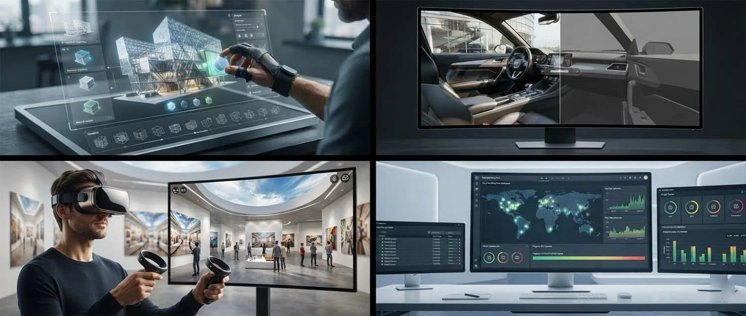 Future technology showcase showing AI-assisted rendering interface
