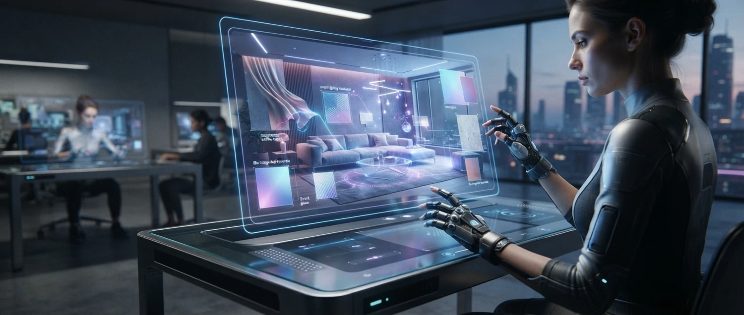Futuristic concept showing next-generation AI interior design technology