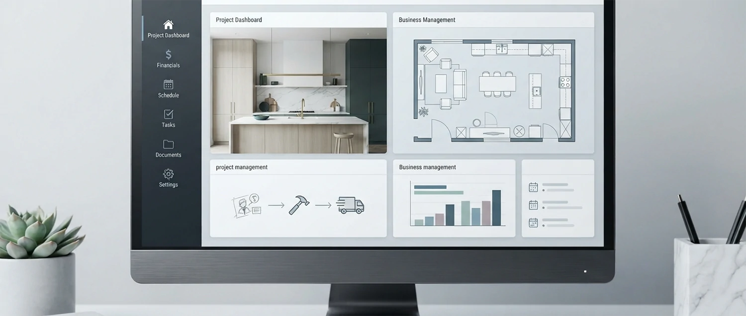 Houzz Pro dashboard showing design and business management features