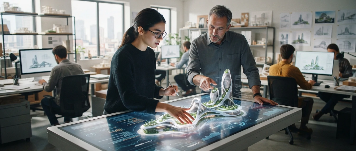 Inspirational architectural concept showing AI-human collaboration in design process