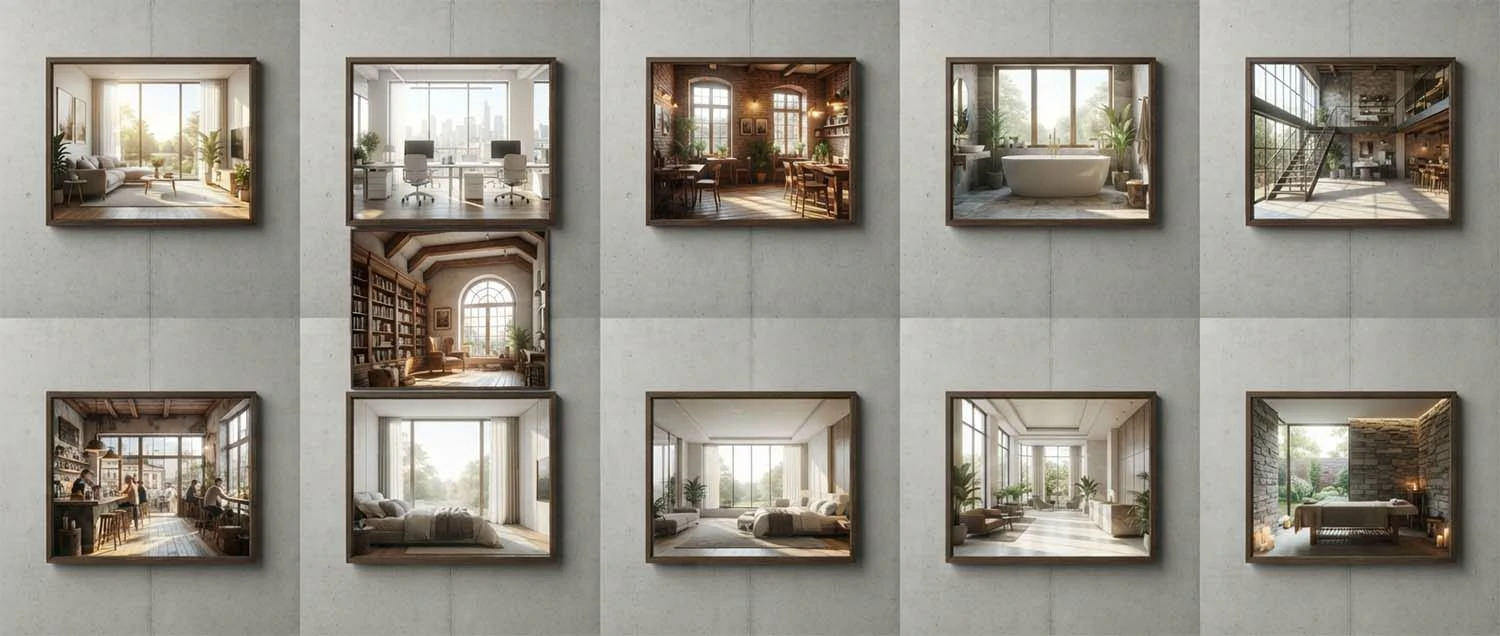 Interior visualisation examples showing residential living room