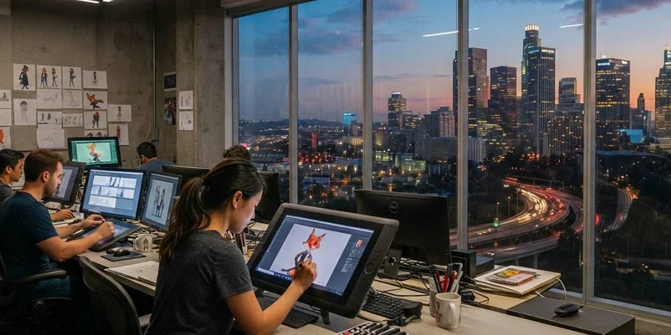 Los Angeles skyline animation studio feature