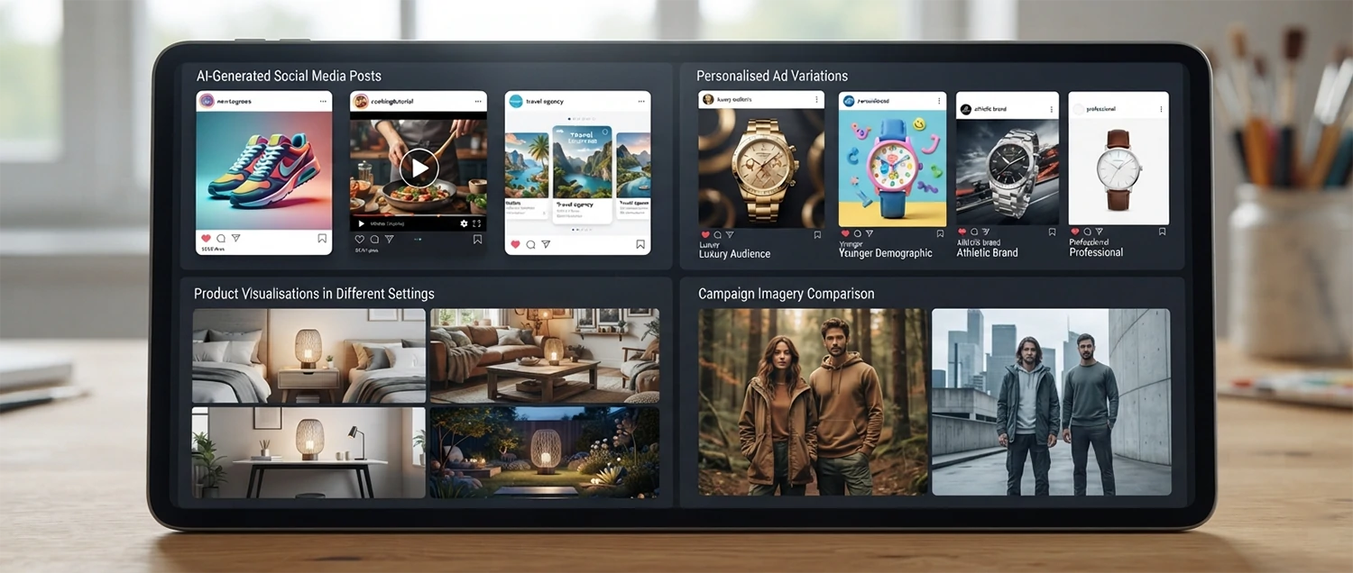 Marketing application examples showing AI-generated social media posts