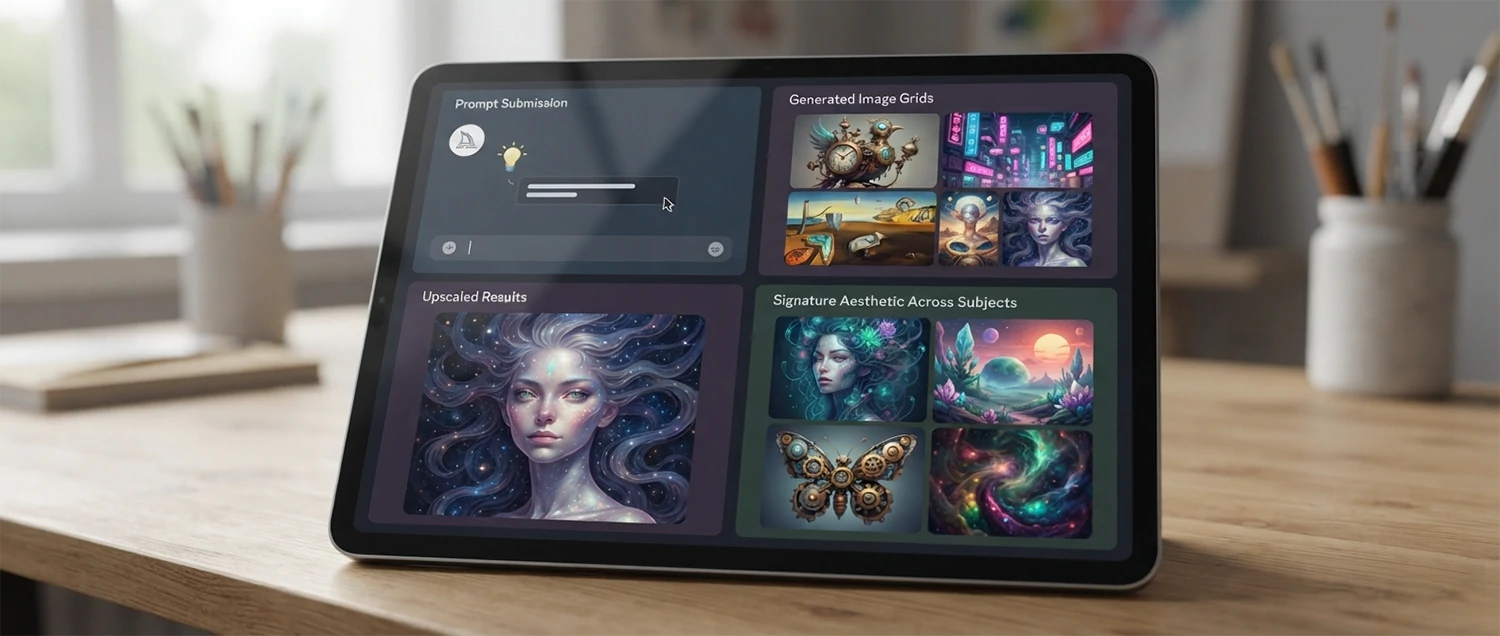 Midjourney Discord interface showing prompt submission
