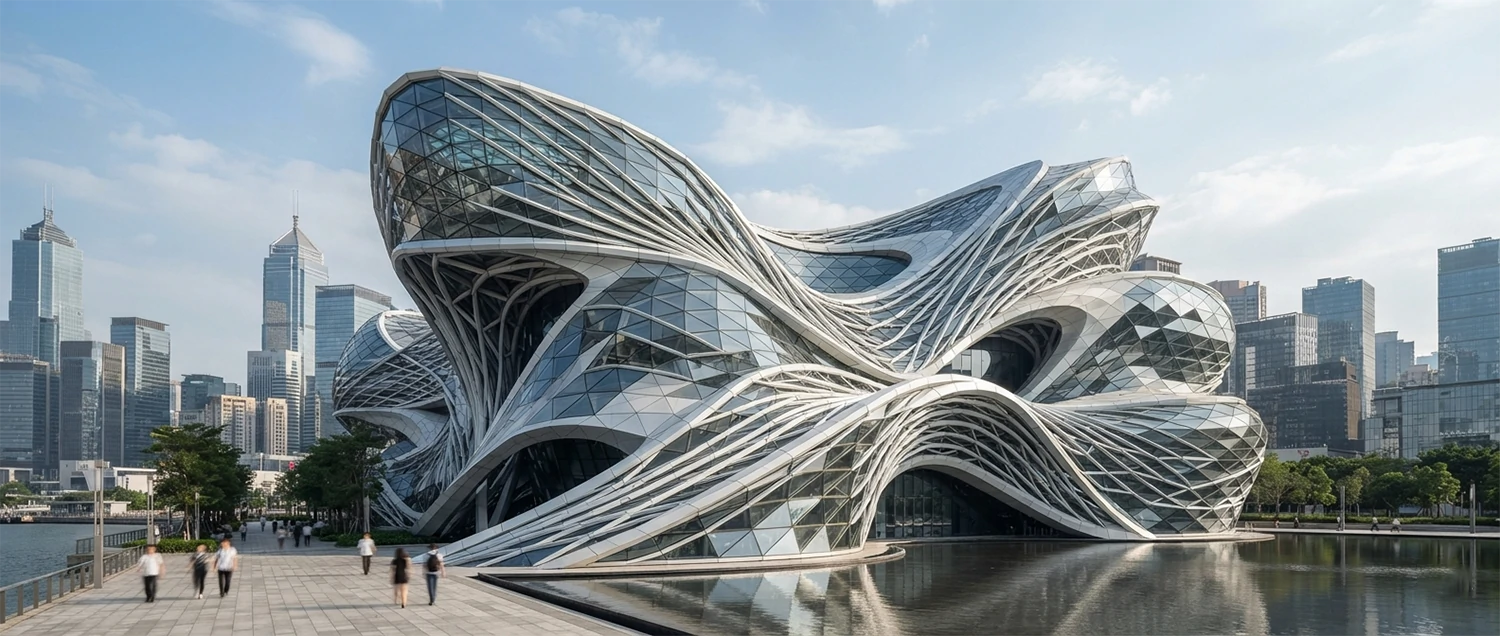 Parametric architectural form generated by AI showing complex geometry
