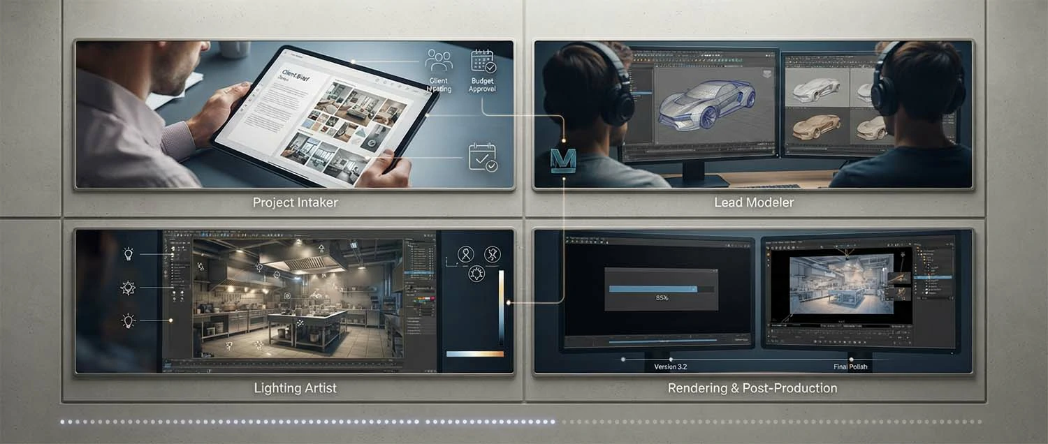 Production process workflow showing project intake