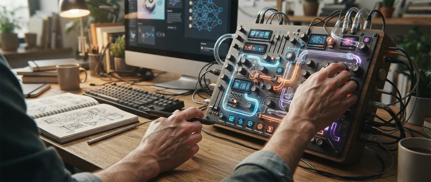 Professional designer workflow showing multi-tool AI process