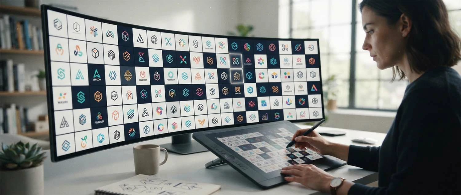 Rapid exploration of many logo directions to find what resonates