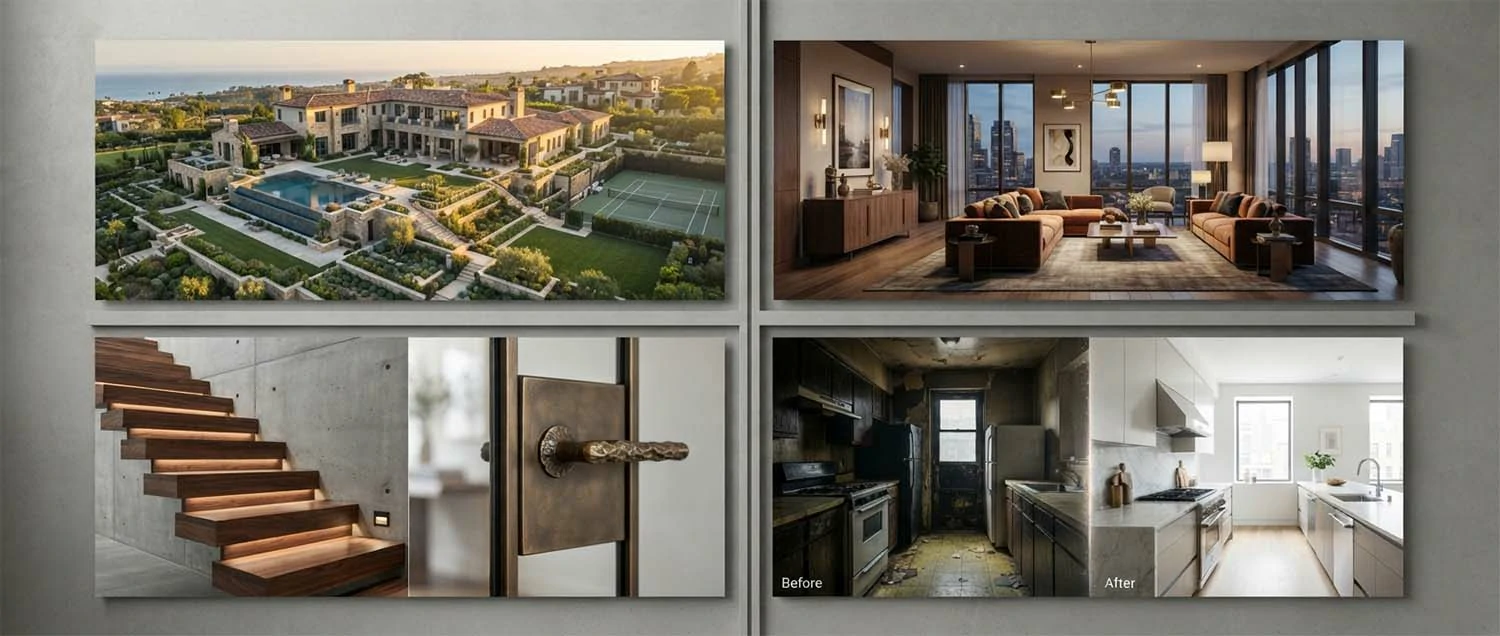 Residential visualisation examples showing luxury estate exterior