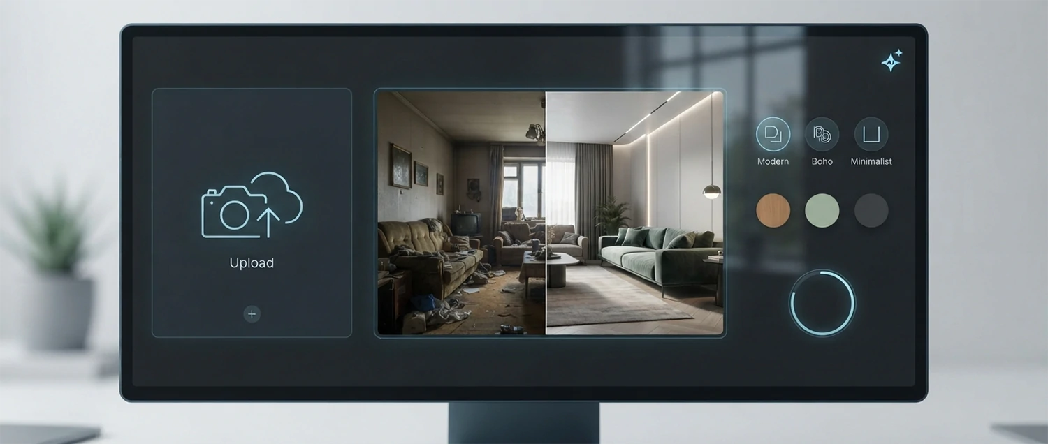 RoomGPT interface showing simple upload and redesign workflow